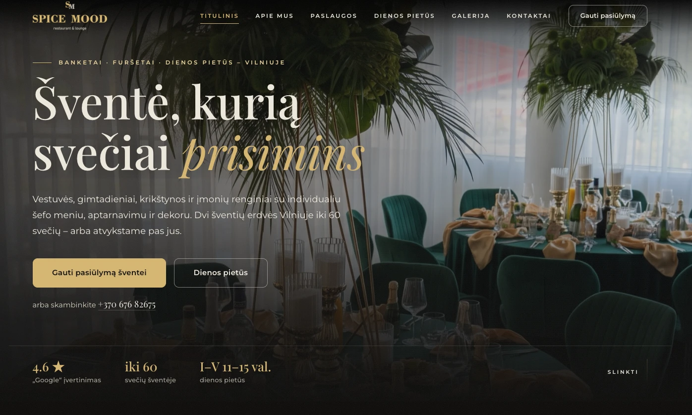 Spice Mood restorano svetainė (moodrestoranas.lt) – Revers projektas